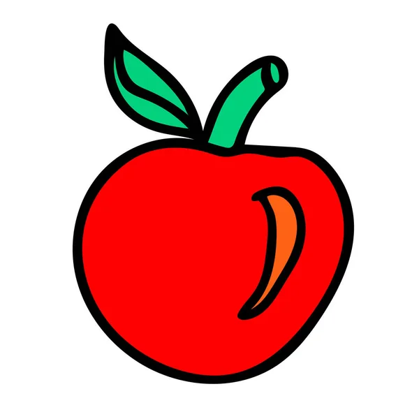 Cartoon Doodle Linear Apple Isolado Fundo Branco Ilustração Vetorial — Vetor de Stock