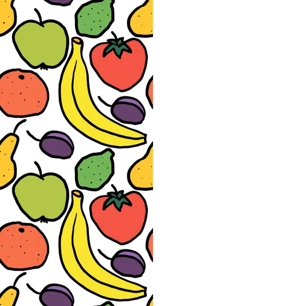 Ulotka Bezszwowym Wzorem Ręcznie Rysowanych Owoców Banan Śliwka Pomarańcza Gruszka — Wektor stockowy