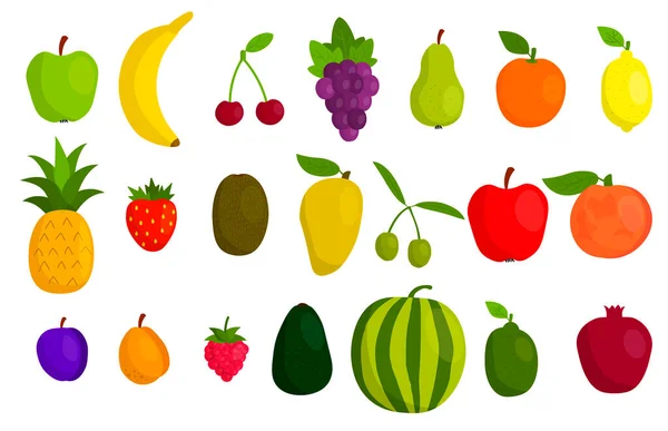 Frutas Desenhos Animados Bonito Definido Estilo Plano Isolado Fundo Branco —  Vetores de Stock