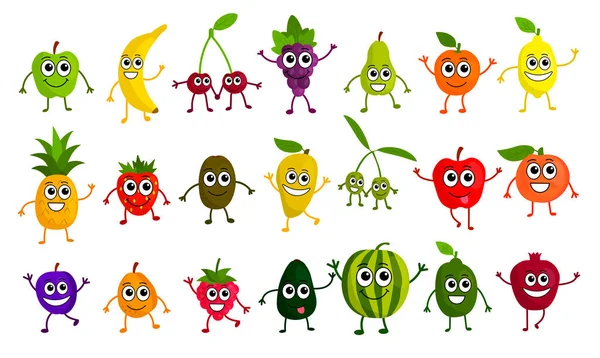 Leuke Cartoon Fruit Platte Stijl Geïsoleerd Witte Achtergrond Kawaii Emoji — Stockvector