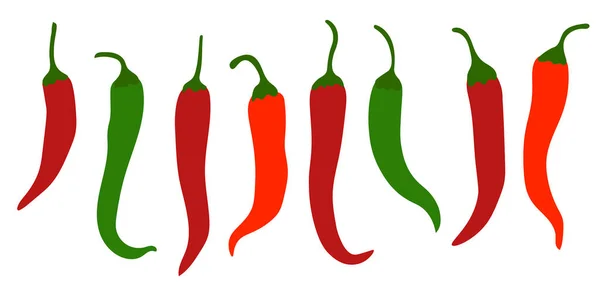 Spicy Chili Peppers Red Green Flat Icons Vegetables Hot Dishes — Stock Vector