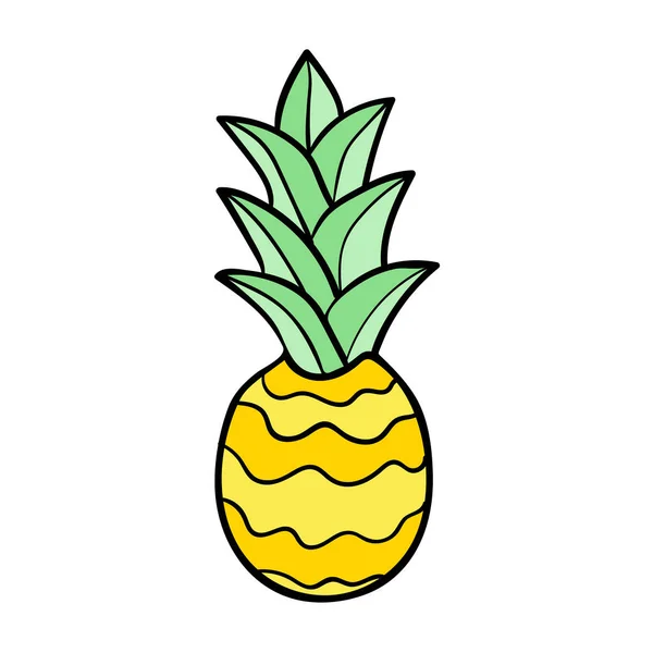 Ananas Isolerad Vit Bakgrund Tecknad Ananas Vektorillustration — Stock vektor