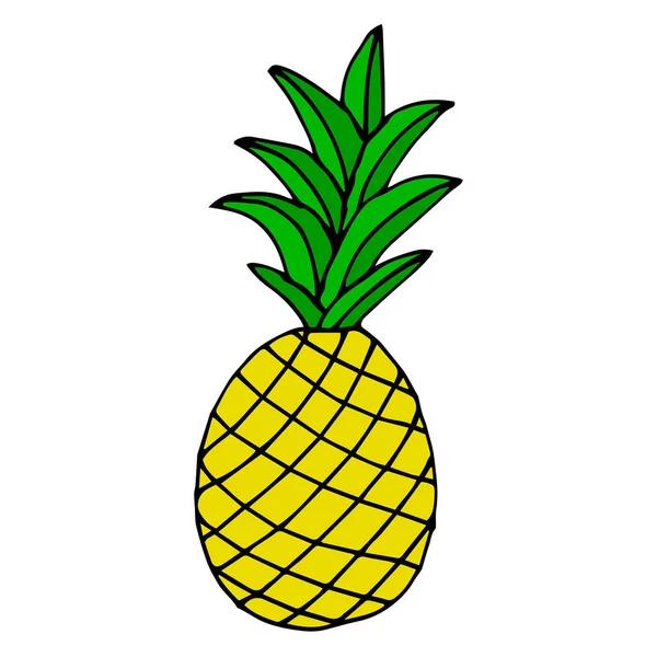 Ananas Isolerad Vit Bakgrund Tecknad Ananas Vektorillustration — Stock vektor
