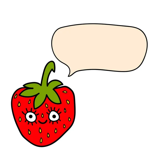 Carino Cartone Animato Doodle Personaggio Rosso Fragola Con Bolla Discorso — Vettoriale Stock