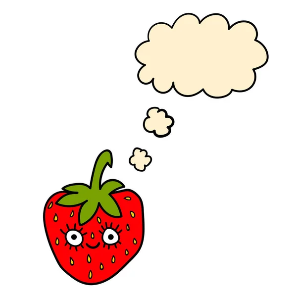 Nettes Cartoon Doodle Rote Erdbeere Charakter Mit Gedankenblase Isoliert Auf — Stockvektor
