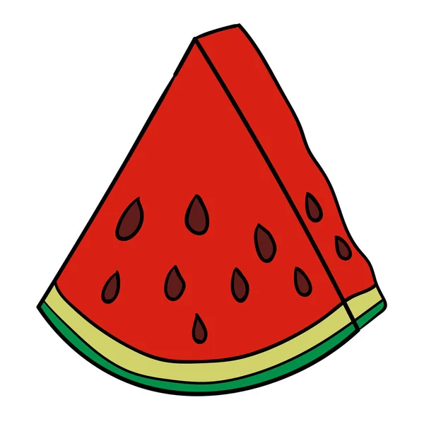 Cartoon Doodle Lineare Scheibe Wassermelone Isoliert Auf Weißem Hintergrund Vektorillustration — Stockvektor