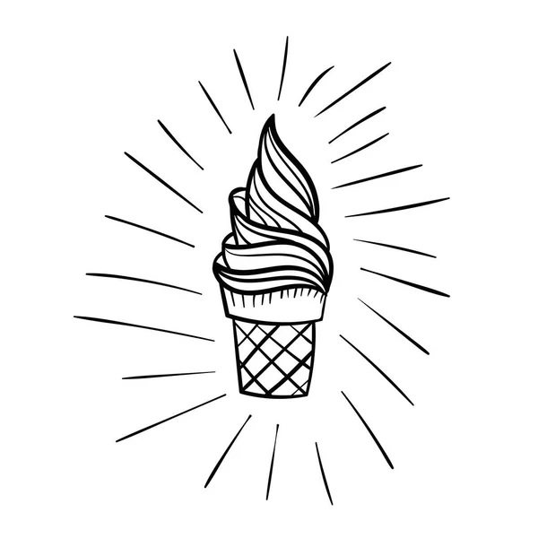 Симпатичный Черный Конус Мороженого Рейвами Поп Арта Белом Фоне Карточка — стоковый вектор