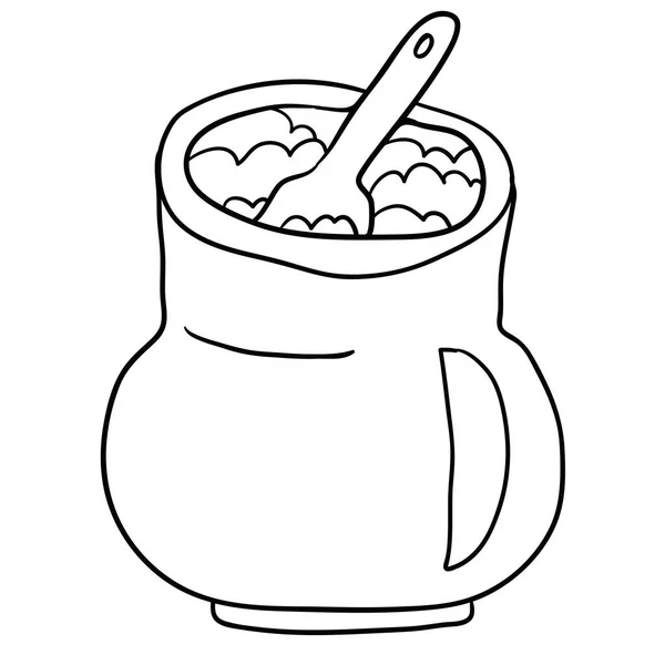 Cartone Animato Doodle Piatto Lineare Porridge Isolato Sfondo Bianco Illustrazione — Vettoriale Stock