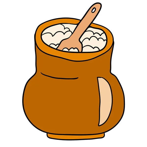 Cartone Animato Doodle Piatto Lineare Porridge Isolato Sfondo Bianco Illustrazione — Vettoriale Stock