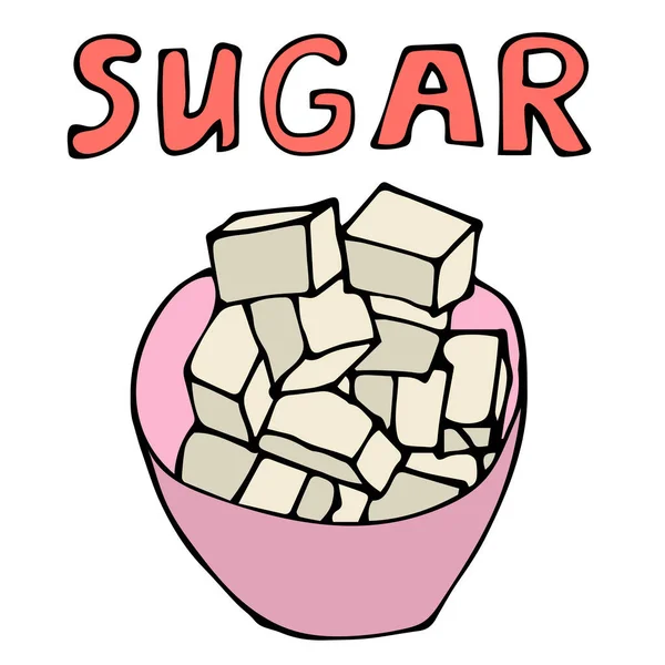 Desenhos Animados Doodle Açúcar Linear Cubos Isolados Sobre Fundo Branco — Vetor de Stock