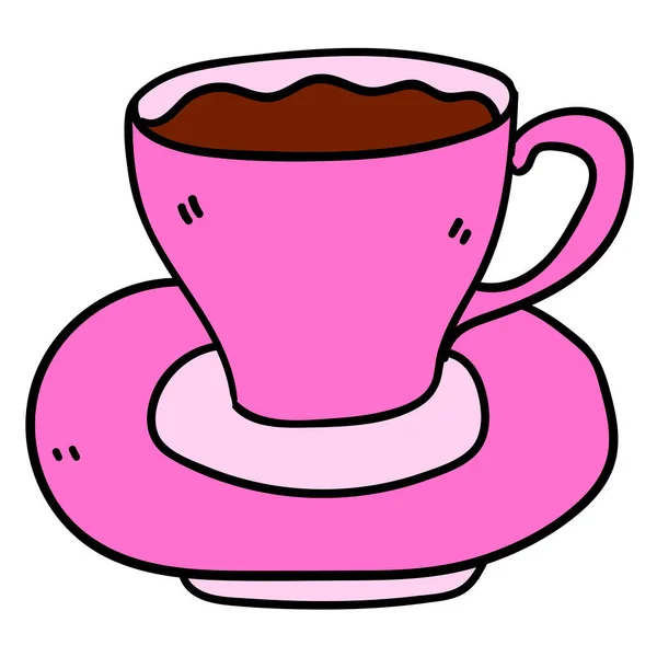 Мультяшна Каракуля Лінійна Чашка Чаю Блюдце Ізольовані Білому Тлі Векторні — стоковий вектор
