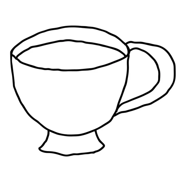卡通涂鸦线性茶杯隔离在白色背景 矢量说明 — 图库矢量图片