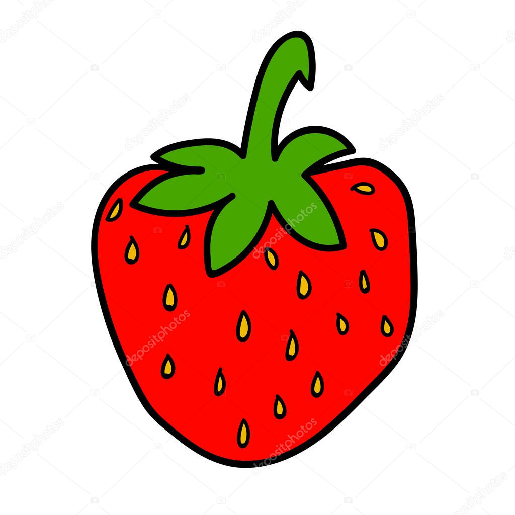 Cute cartoon doodle red strawberry isolated on white background. Vector illustration.   