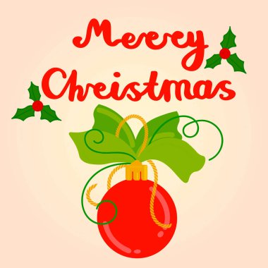 Üzerinde harf, oyuncak ve Holly Berry yazan mutlu noel tebrik kartları. Vektör illüstrasyonu.