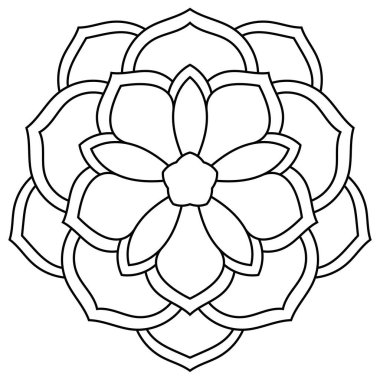 Mandala. Süslü, yuvarlak karalama çiçeği beyaz arka planda izole edilmiş. Geometrik daire elementi. Vektör illüstrasyonu.