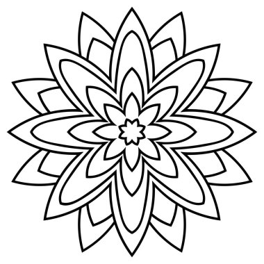 Süslü, yuvarlak karalama çiçeği beyaz arka planda izole edilmiş. Siyah hatlı mandala. Geometrik daire elementi. Vektör illüstrasyonu.