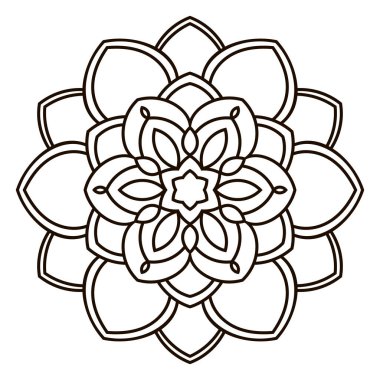 Süslü, yuvarlak karalama çiçeği beyaz arka planda izole edilmiş. Siyah hatlı mandala. Boyama kitabı, logo ve tasarım elementleri için geometrik daire. Vektör illüstrasyonu.