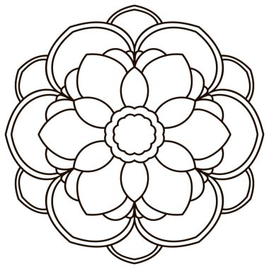 Süslü, yuvarlak karalama çiçeği beyaz arka planda izole edilmiş. Siyah hatlı mandala. Boyama kitabı, logo ve tasarım elementleri için geometrik daire. Vektör illüstrasyonu.