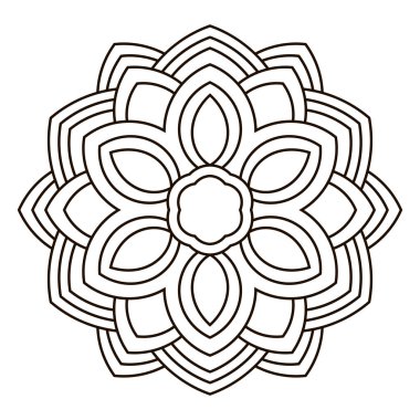 Süslü, yuvarlak karalama çiçeği beyaz arka planda izole edilmiş. Siyah hatlı mandala. Geometrik daire elementi. Vektör illüstrasyonu.