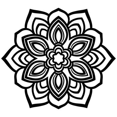 Boyama kitabı, baskı, logo, simge için siyah karalama çiçeğinin üst görünümü.