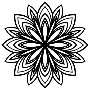 Boyama kitabı için yukarıdan çiçek çiçeği yakın görüntüsü. Çiçek karalayan çiçek elementi. Mandala siyah hattı beyaz arka planda izole edildi. Geometrik dairesel desen. Vektör illüstrasyonu.