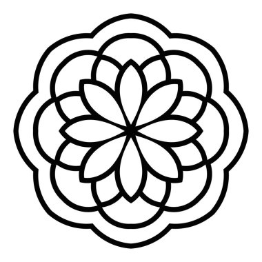 Süslü, yuvarlak karalama çiçeği beyaz arka planda izole edilmiş. Siyah hatlı mandala. Geometrik daire elementi. Vektör illüstrasyonu.