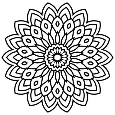 Ana hatlarıyla Mandala. Süslü, yuvarlak karalama çiçeği beyaz arka planda izole edilmiş. Geometrik daire elementi. Vektör illüstrasyonu. Mandala 'nın taslağı. Süslü, yuvarlak karalama çiçeği beyaz arka planda izole edilmiş. Geometrik daire elementi. Vektör illüstrasyonu.