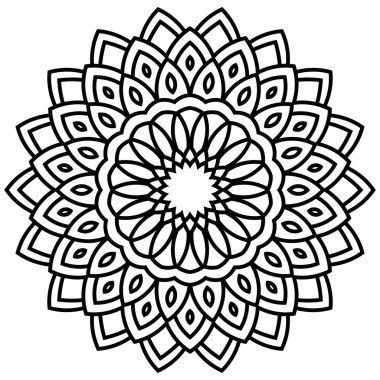 Ana hatlarıyla Mandala. Süslü, yuvarlak karalama çiçeği beyaz arka planda izole edilmiş. Geometrik daire elementi. Vektör illüstrasyonu. Mandala 'nın taslağı. Süslü, yuvarlak karalama çiçeği beyaz arka planda izole edilmiş. Geometrik daire elementi. Vektör illüstrasyonu.