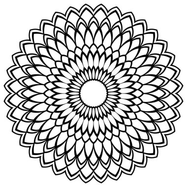 Ana hatlarıyla Mandala. Süslü, yuvarlak karalama çiçeği beyaz arka planda izole edilmiş. Geometrik daire elementi. Vektör illüstrasyonu. Mandala 'nın taslağı. Süslü, yuvarlak karalama çiçeği beyaz arka planda izole edilmiş. Geometrik daire elementi. Vektör illüstrasyonu.