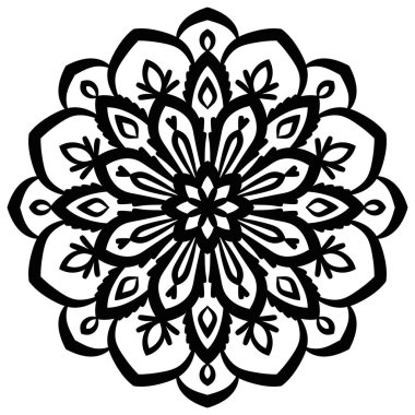 Ana hatlarıyla Mandala. Süslü, yuvarlak karalama çiçeği beyaz arka planda izole edilmiş. Geometrik daire elementi. Vektör illüstrasyonu.