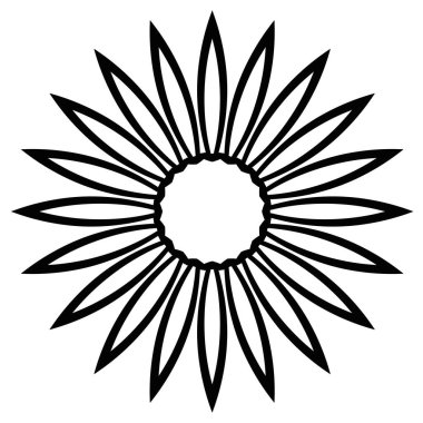 Ana hatlarıyla Mandala. Süslü, yuvarlak karalama çiçeği beyaz arka planda izole edilmiş. Geometrik daire elementi. Vektör illüstrasyonu.