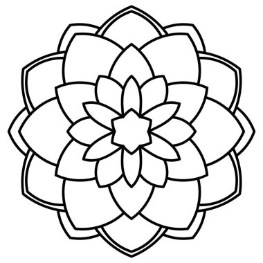 Süslü, yuvarlak karalama çiçeği beyaz arka planda izole edilmiş. Siyah hatlı mandala, çerçeve. Geometrik daire elementi. Vektör illüstrasyonu.