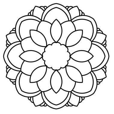 Süslü, yuvarlak karalama çiçeği beyaz arka planda izole edilmiş. Siyah hatlı mandala, çerçeve. Geometrik daire elementi. Vektör illüstrasyonu.