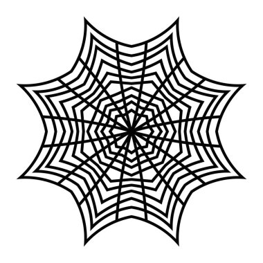 Beyaz arkaplanda izole edilmiş yuvarlak karalama örümcek ağı simgesi. Siyah ana hatlı ağ. Geometrik dolambaçlı daire örümcek ağı. Cadılar Bayramı tasarım unsuru. Vektör illüstrasyonu.