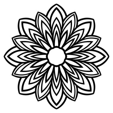 Süslü, yuvarlak karalama çiçeği beyaz arka planda izole edilmiş. Siyah hatlı mandala. Geometrik daire elementi. Vektör illüstrasyonu.