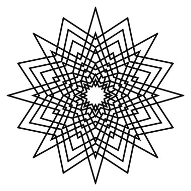 Süslü, yuvarlak karalama çiçeği beyaz arka planda izole edilmiş. Siyah hatlı mandala. Geometrik daire elementi. Vektör illüstrasyonu.