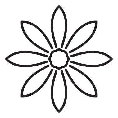 Beyaz arka planda izole edilmiş siyah, yuvarlak karalama çiçeği. Ana hatlarıyla Mandala. Geometrik daire elementi. Vektör illüstrasyonu.     