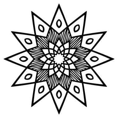 Mandala beyaz arka planda izole edildi. Süslü siyah karalama çiçeği beyaz arka planda izole edilmiş. Siyah hatlı mandala. Geometrik daire elementi. Vektör illüstrasyonu.