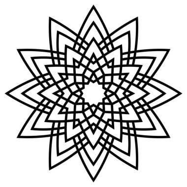 Mandala beyaz arka planda izole edildi. Süslü siyah karalama çiçeği beyaz arka planda izole edilmiş. Siyah hatlı mandala. Geometrik daire elementi. Vektör illüstrasyonu.