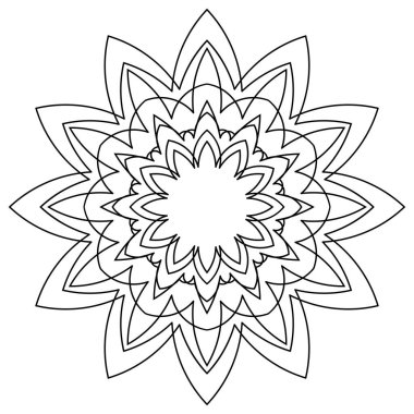 Mandala beyaz arka planda izole edildi. Süslü siyah karalama çiçeği beyaz arka planda izole edilmiş. Siyah hatlı mandala. Geometrik daire elementi. Vektör illüstrasyonu.