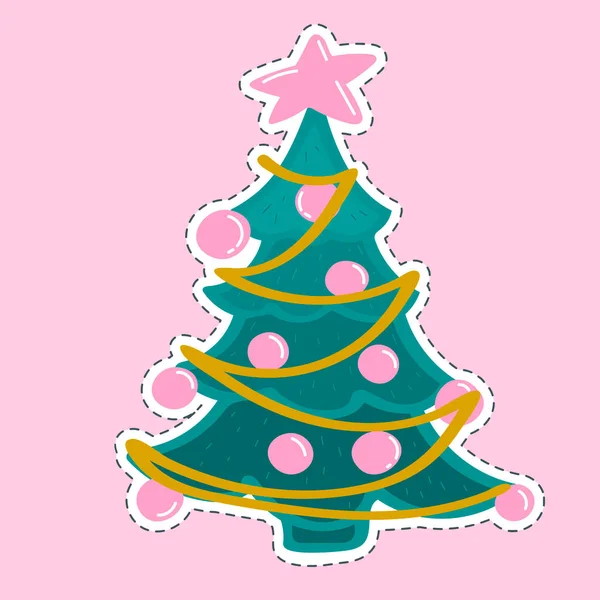 Πολύχρωμο Χαριτωμένο Ευχετήρια Κάρτα Αυτοκόλλητο Για Καλή Χρονιά Χριστουγεννιάτικο Δέντρο — Διανυσματικό Αρχείο