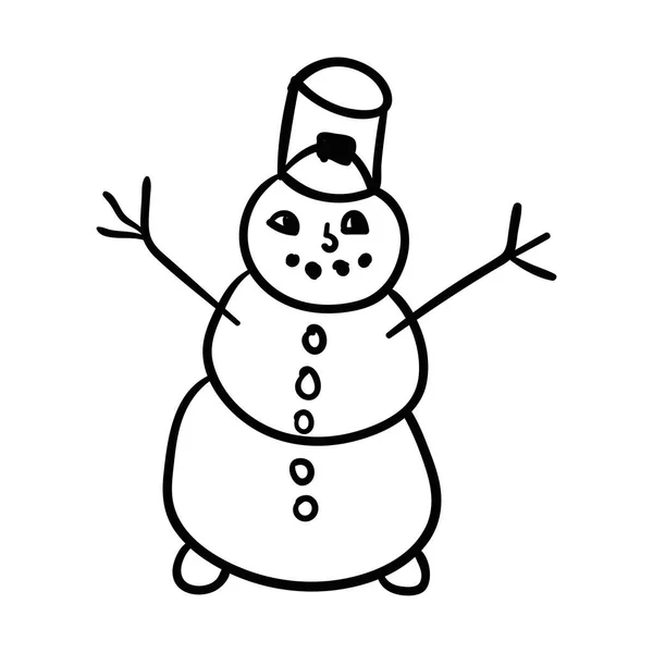 Cartoon Doodle Bonhomme Neige Linéaire Isolé Sur Fond Blanc Illustration — Image vectorielle