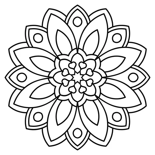 Contorno Mandala Ornamentale Fiore Doodle Rotondo Isolato Sfondo Bianco Elemento — Vettoriale Stock