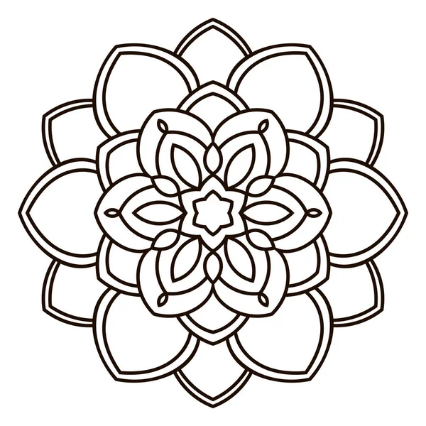 白い背景に孤立した観賞用の丸いドアの花 黒の輪郭曼荼羅 ぬり絵 デザイン要素の幾何学的サークル ベクターイラスト — ストックベクタ