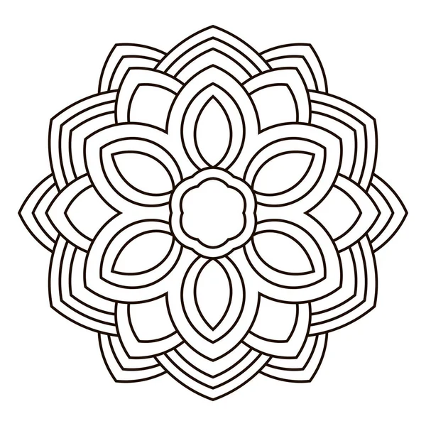 Süslü, yuvarlak karalama çiçeği beyaz arka planda izole edilmiş. Siyah hatlı mandala. Geometrik daire elementi. Vektör illüstrasyonu.