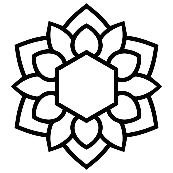 Geometrikus Kerek Virág Hatszög Elszigetelt Fehér Alapon Fekete Vázlatos Mandala — Stock Vector