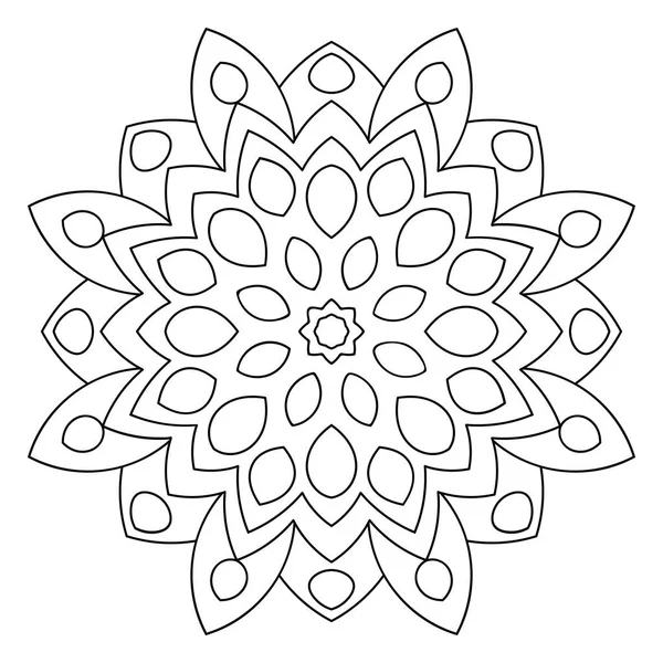 黒い輪郭の花マンダラ ヴィンテージ装飾要素 白い背景に孤立した観賞用の丸いドアの花 幾何学的円要素 ベクターイラスト — ストックベクタ