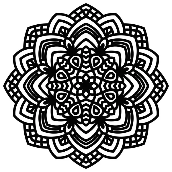 Mandala Flores Contorno Negro Elemento Decorativo Vintage Flor Garabato Redonda — Archivo Imágenes Vectoriales