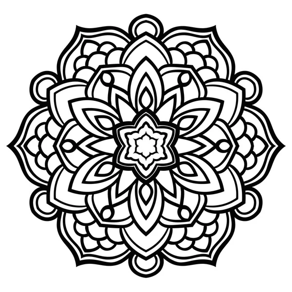 Mandala Fleur Contour Noir Elément Décoratif Vintage Fleur Ronde Ornementale — Image vectorielle