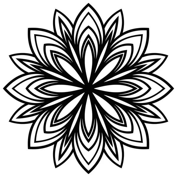 Boyama kitabı için yukarıdan çiçek çiçeği yakın görüntüsü. Çiçek karalayan çiçek elementi. Mandala siyah hattı beyaz arka planda izole edildi. Geometrik dairesel desen. Vektör illüstrasyonu.